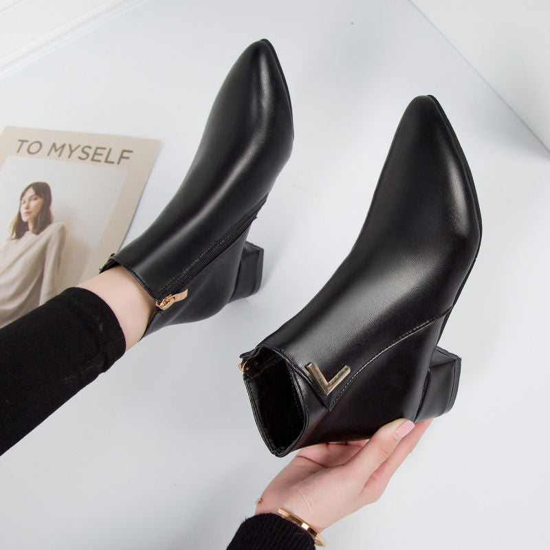 Ladies Low Heel Ankle Boots - Pointed Toe Style