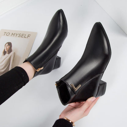 Ladies Low Heel Ankle Boots - Pointed Toe Style