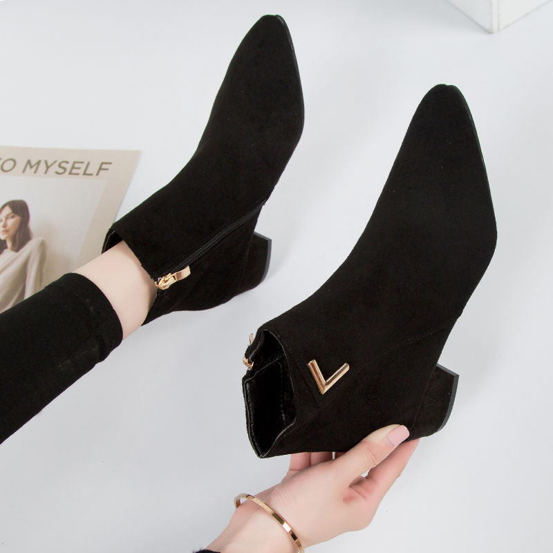 Ladies Low Heel Ankle Boots - Pointed Toe Style