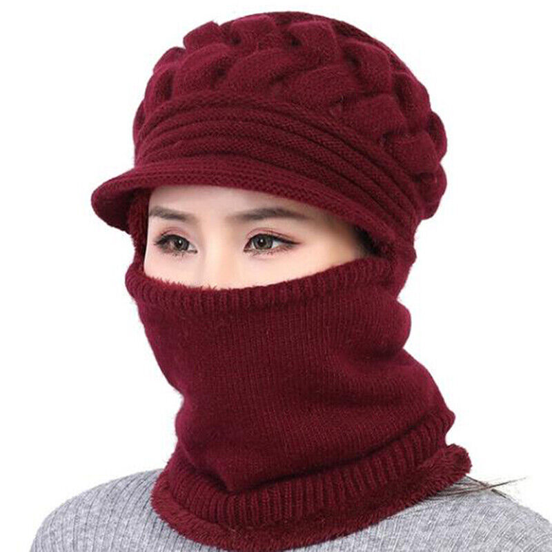 Women's Warm Slouch Hat with Face Scarf - ModishWorld