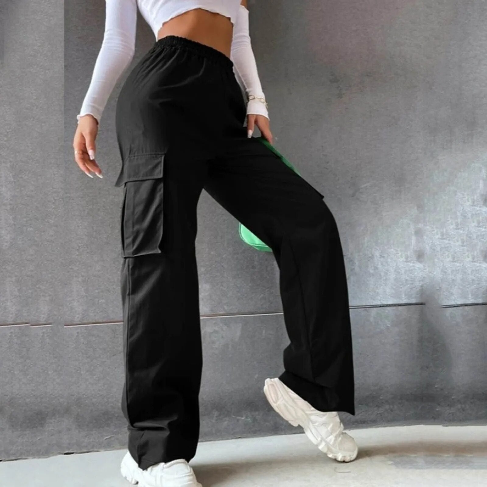 Ladies Comfortable Wide Leg Cargo Pants with Multiple Pockets - ModishWorld