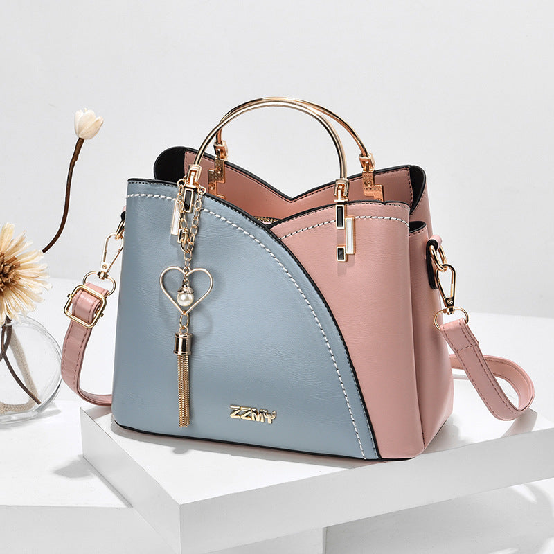 Fashion Colour Block Tote Bag with Metal Handles