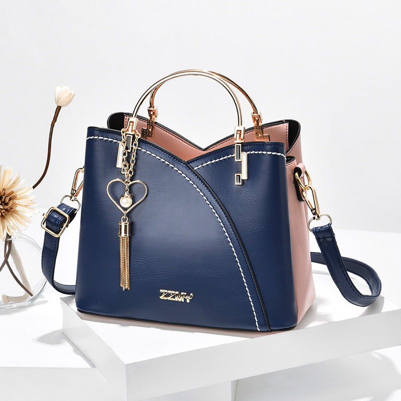 Fashion Colour Block Tote Bag with Metal Handles